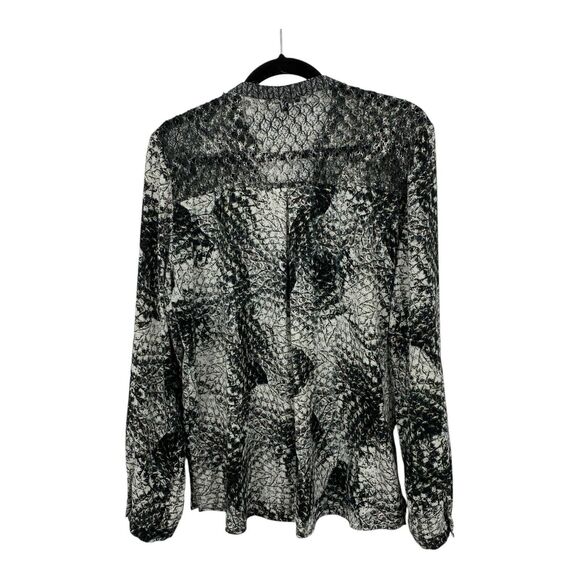 Alberto Makali roll tab Tunic top size XL Crochet Back black Gray Pattern Chiffo - Picture 12 of 12